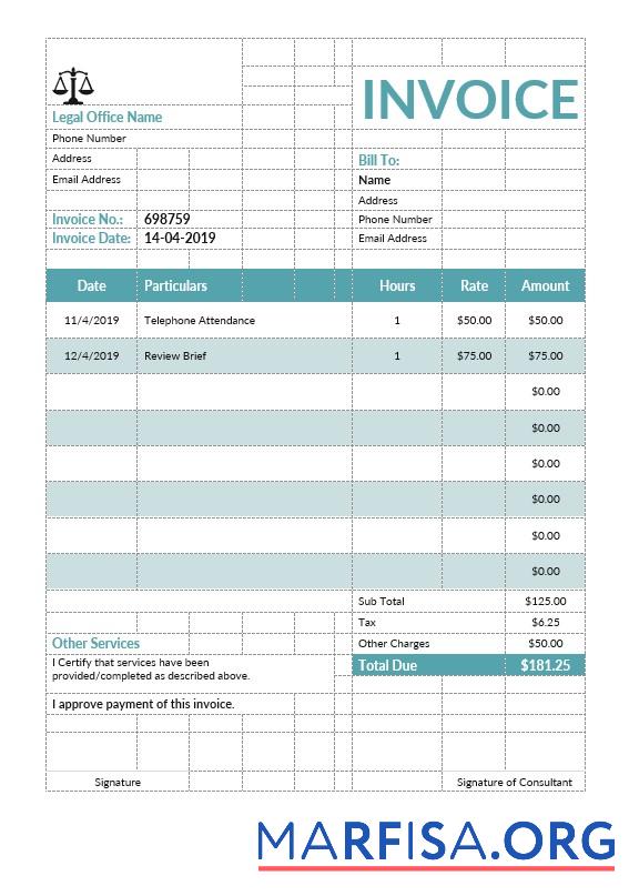 Realistic Legal Consulting Invoice Template